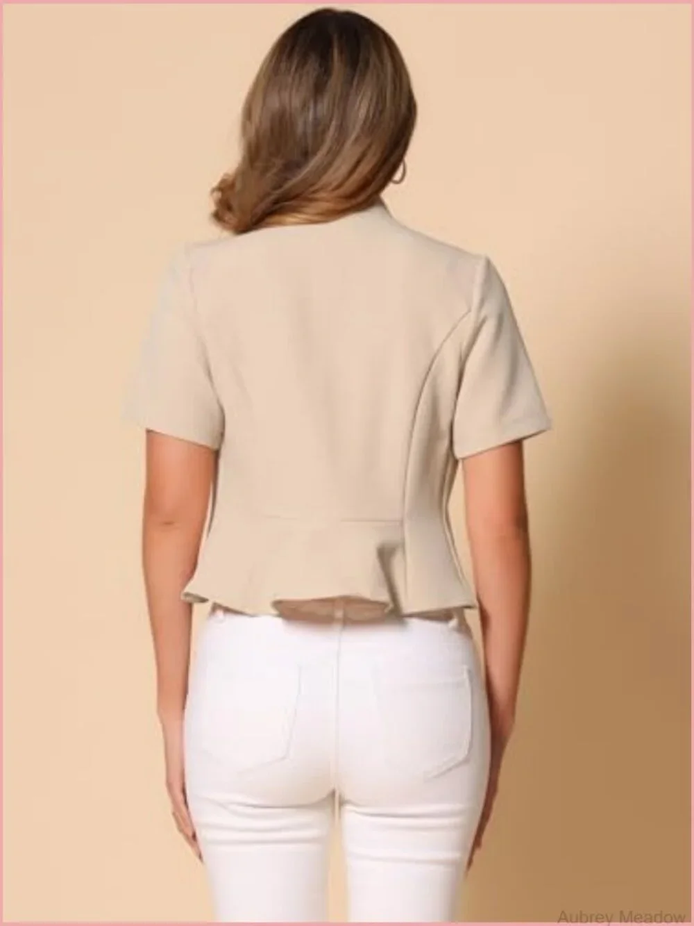 Short Sleeve Open Front Blazer Cropped Shrug Jacket